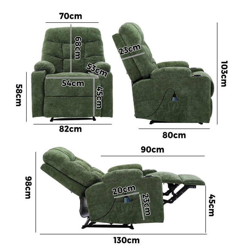Oikiture Heated Electric Recliner Massage Chair Green