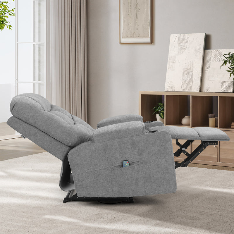 Oikiture Recliner Chair Electric Massage Chairs Heated Polyester Grey