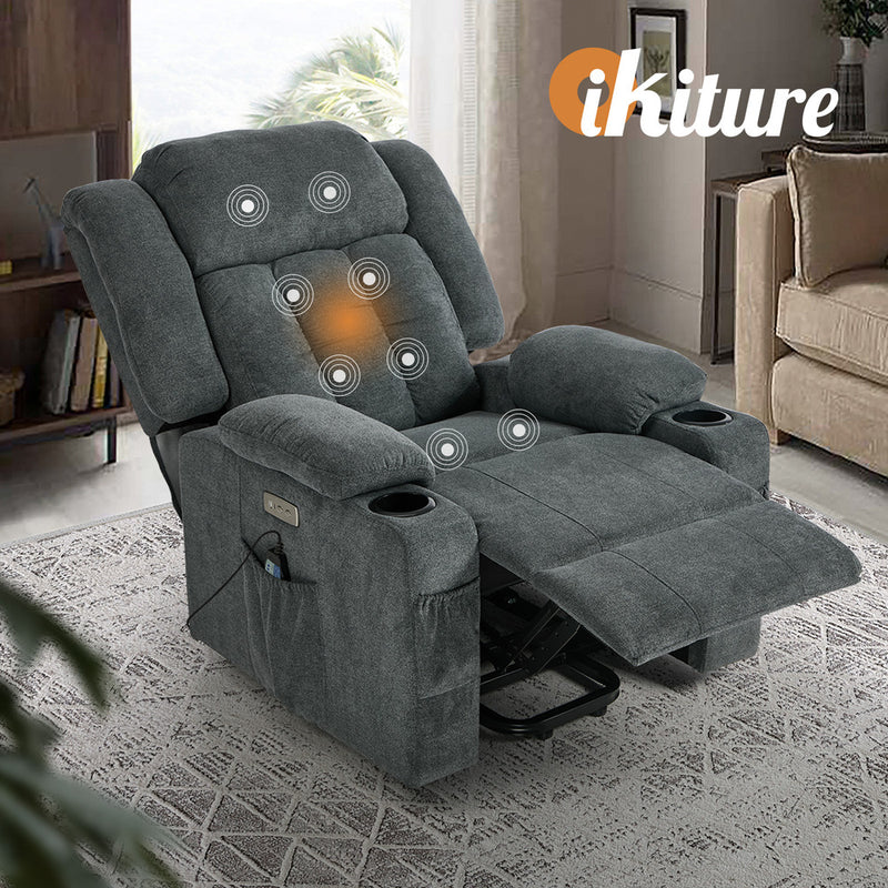 Oikiture Recliner Chair Lift Heated Massage Armchair Charge Ports