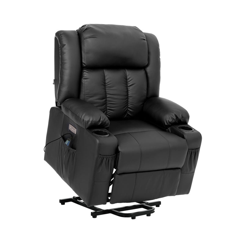 Oikiture Electric Lift Massage Armchair With 2 Charge Ports Black