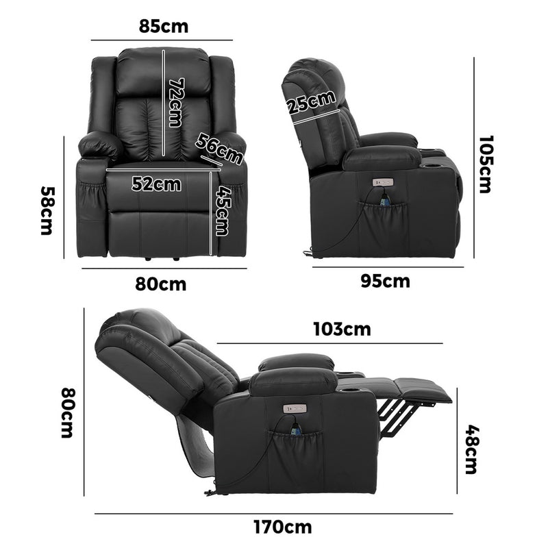 Oikiture Electric Lift Massage Armchair With 2 Charge Ports Black