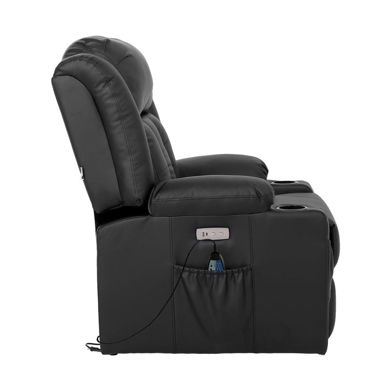 Oikiture Electric Lift Massage Armchair With 2 Charge Ports Black