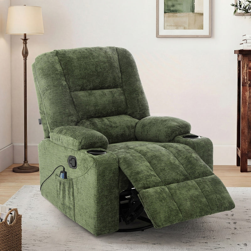 Oikiture Recliner Chair 360 Swivel Heated Electric Massage Chair Green