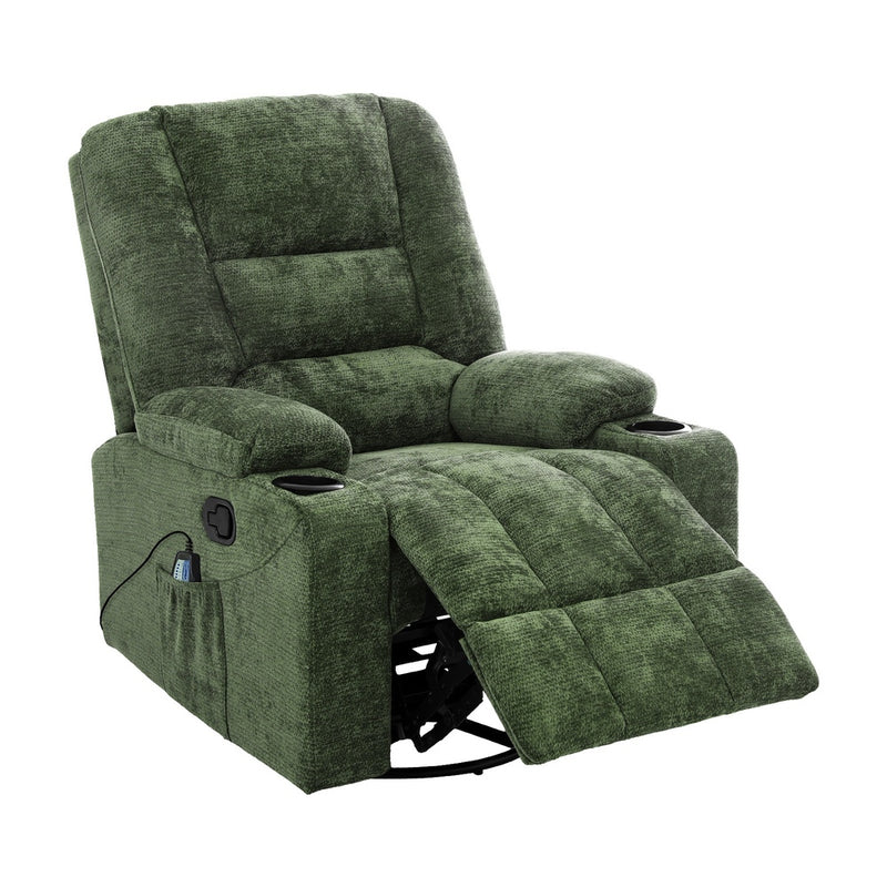 Oikiture Recliner Chair 360 Swivel Heated Electric Massage Chair Green