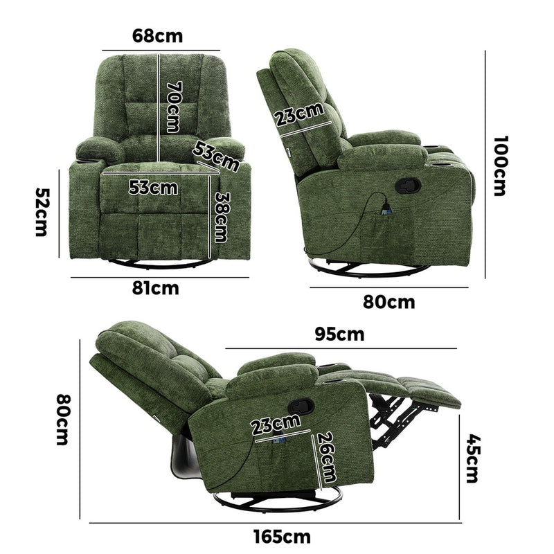 Oikiture Recliner Chair 360 Swivel Heated Electric Massage Chair Green