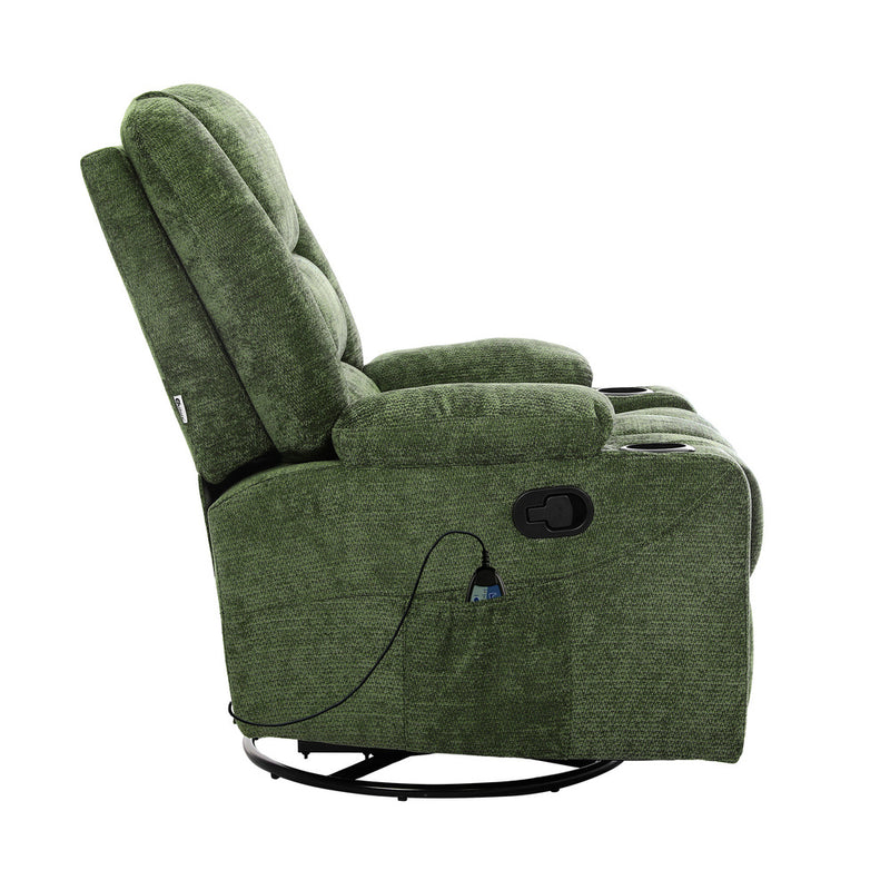 Oikiture Recliner Chair 360 Swivel Heated Electric Massage Chair Green