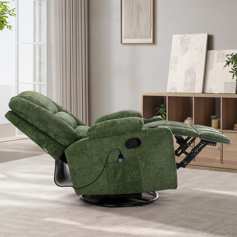 Oikiture Recliner Chair 360 Swivel Heated Electric Massage Chair Green
