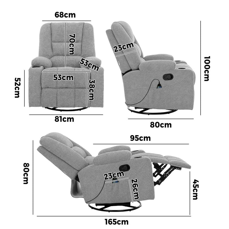 Oikiture Electric Recliner Massage Chair 360 Swivel Grey