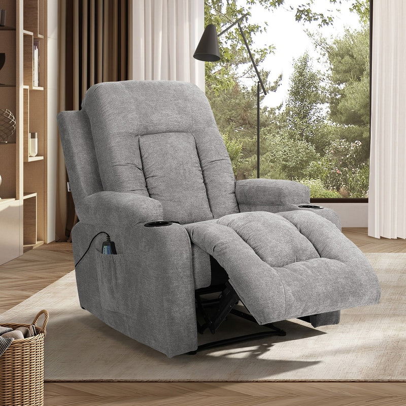 Oikiture Recliner Heated Massage Armchair Grey