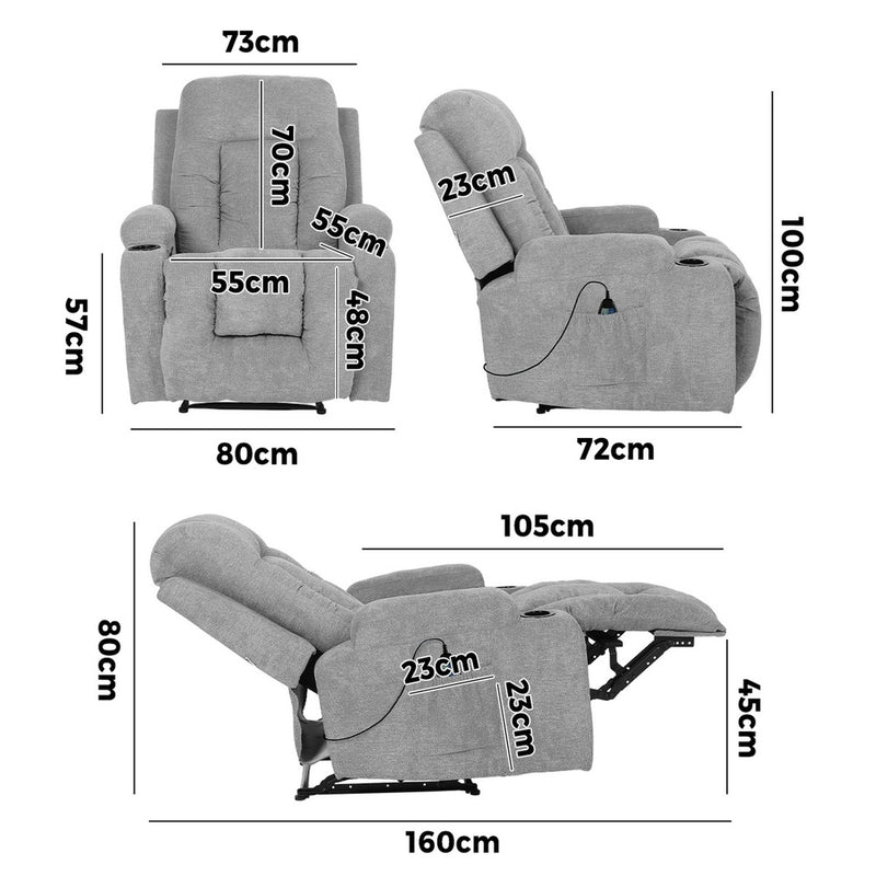 Oikiture Recliner Heated Massage Armchair Grey