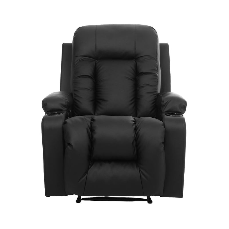 Oikiture Recliner Heated Massage Armchair Lounge Sofa PU Leather Black