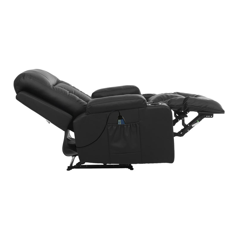 Oikiture Recliner Heated Massage Armchair Lounge Sofa PU Leather Black
