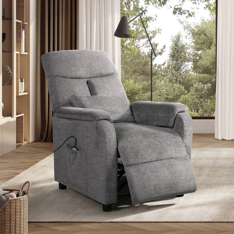 Oikiture Recliner Chair Adjustable Fabric Lounge Sofa Grey