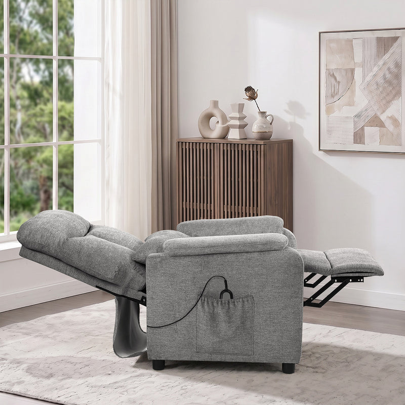 Oikiture Recliner Chair Adjustable Fabric Lounge Sofa Grey