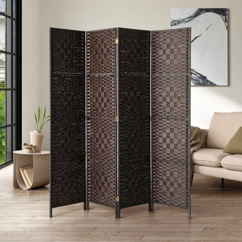 Oikiture 4 Panel Room Divider Privacy Screen Brown