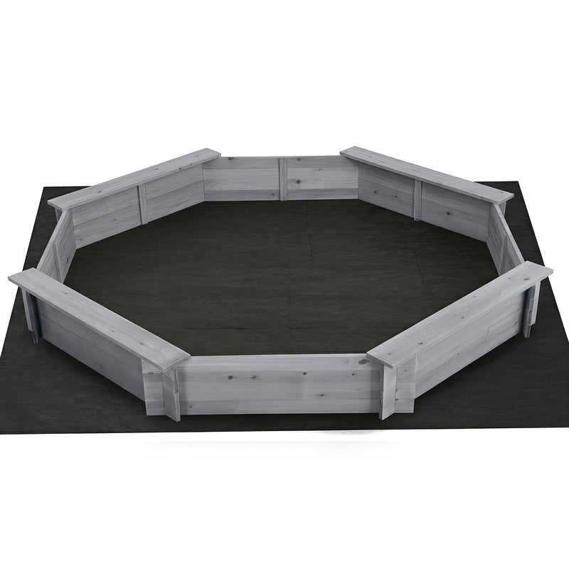Keezi Kids Sandpit Wooden Round Sand Pit with Cover Bench Seat Beach Toys 182cm Grey