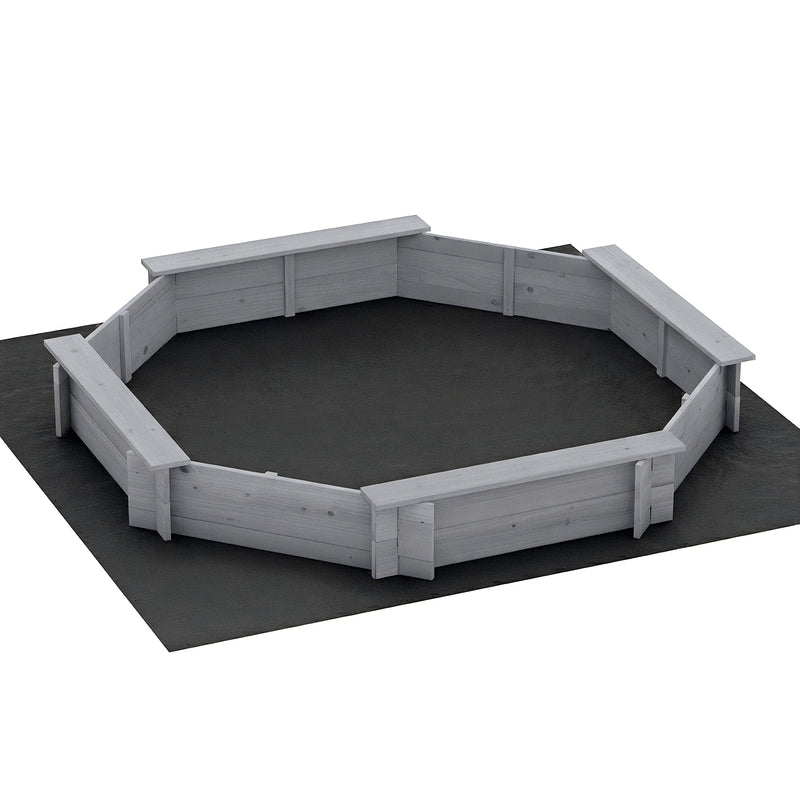 Keezi Kids Sandpit Wooden Round Sand Pit with Cover Bench Seat Beach Toys 182cm Grey