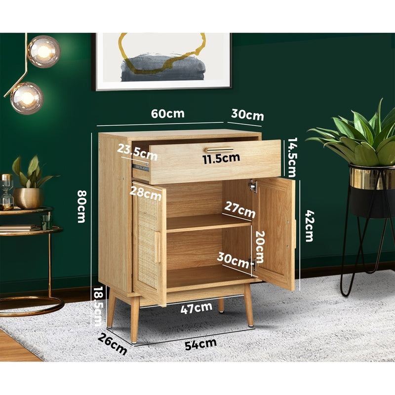 Oikiture Sideboard Rattan Hallyway Table Wood