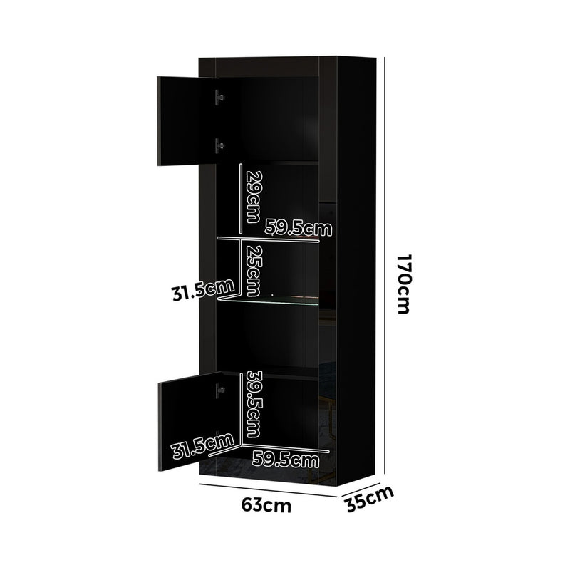 Oikiture Display Cabinet Sideboard Storage Cupboard LED 170cm Black
