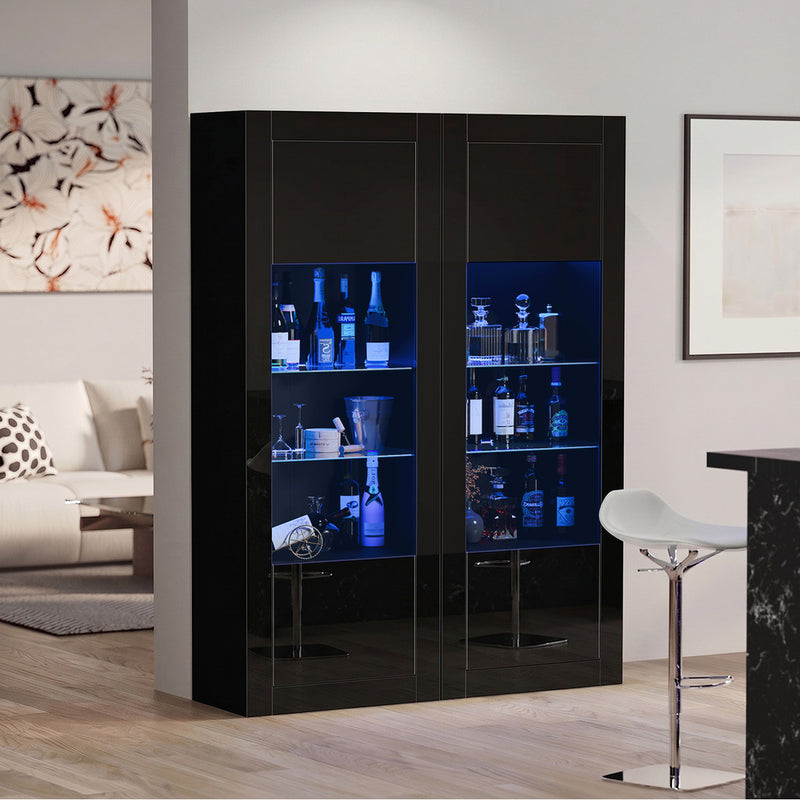 Oikiture Display Cabinet Sideboard Storage Cupboard LED 170cm Black