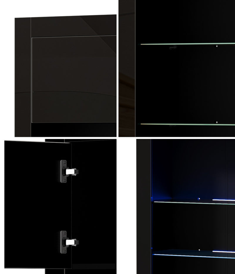 Oikiture Display Cabinet Sideboard Storage Cupboard LED 170cm Black