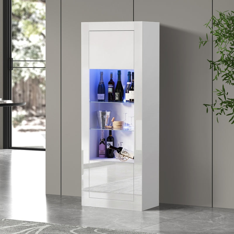 Oikiture Display Cabinet Sideboard Storage Cupboard LED 170cm White