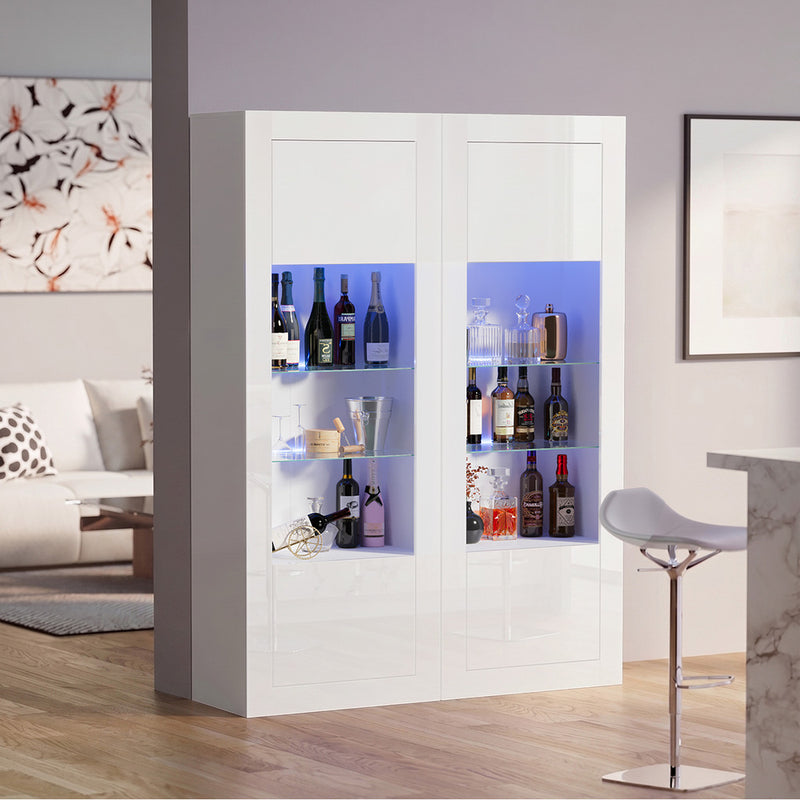 Oikiture Display Cabinet Sideboard Storage Cupboard LED 170cm White