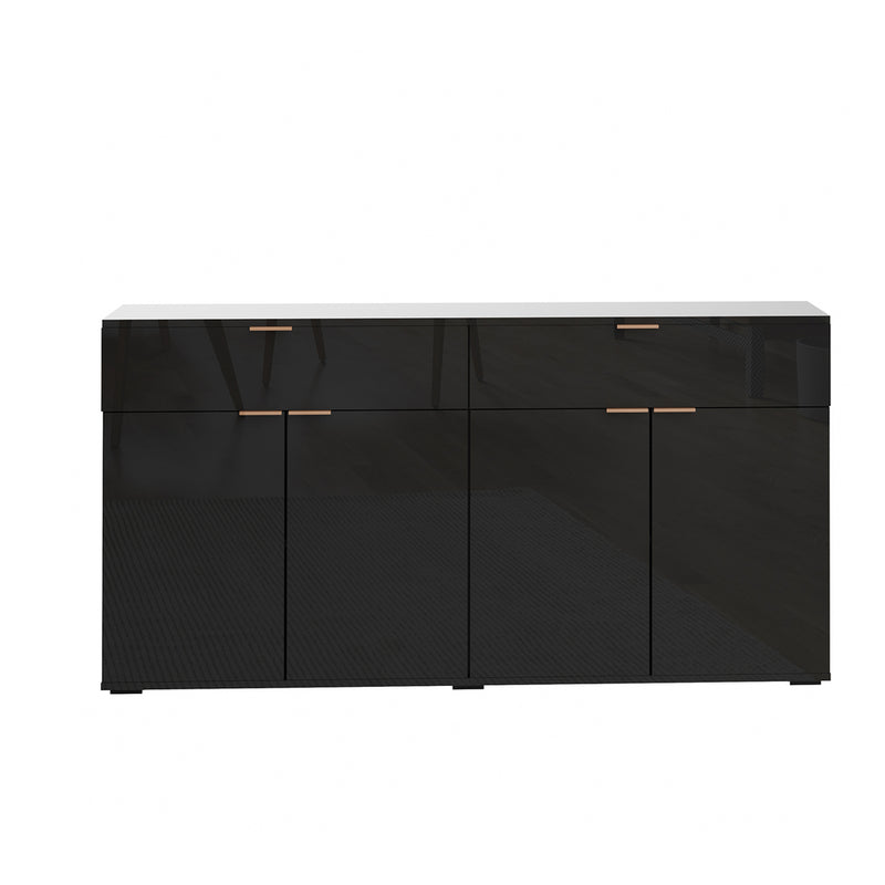 Oikiture Sideboard High Gloss 4 Doors 2 Drawers Black
