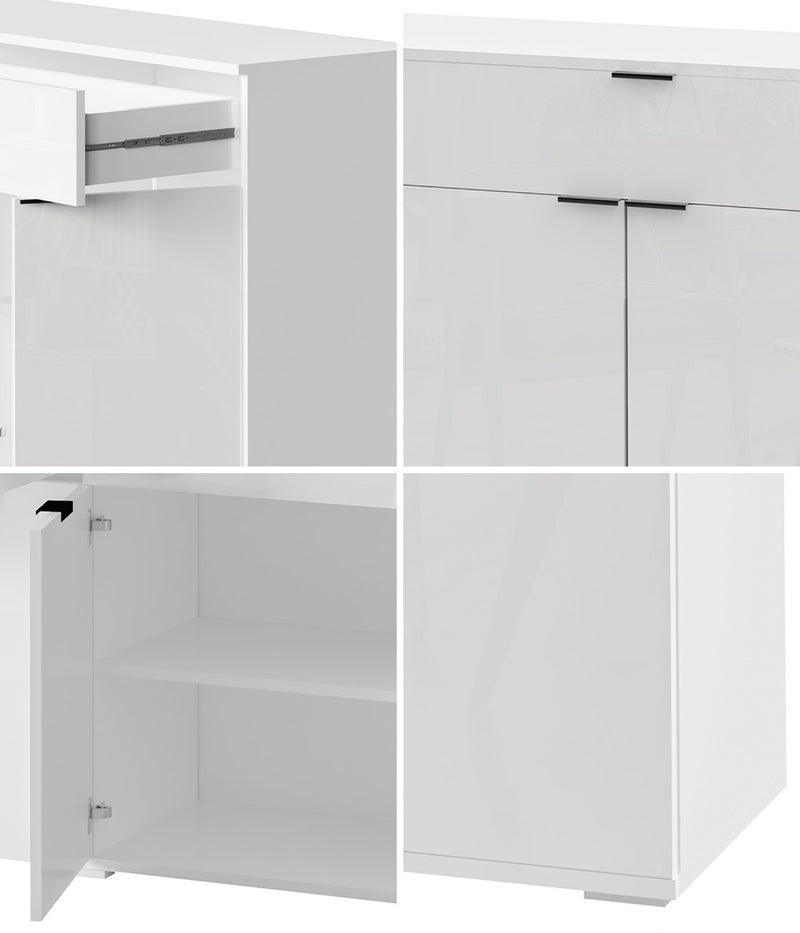 Oikiture Sideboard High Gloss 4 Doors 2 Drawers White