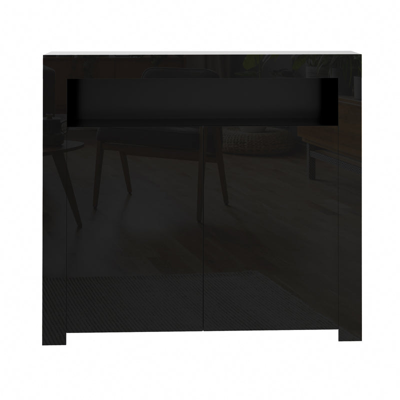 Oikiture Buffet Sideboard LED RGB High Gloss 2 Doors Black
