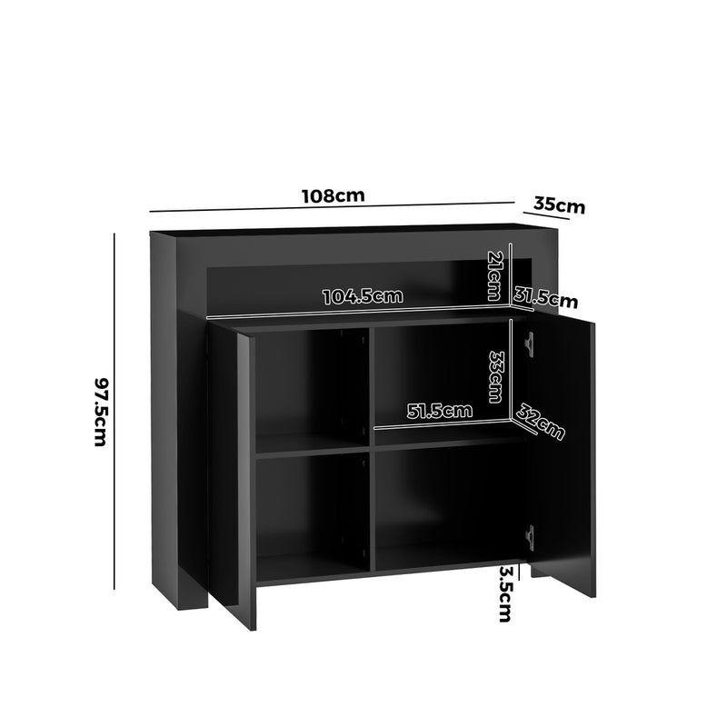 Oikiture Buffet Sideboard LED RGB High Gloss 2 Doors Black