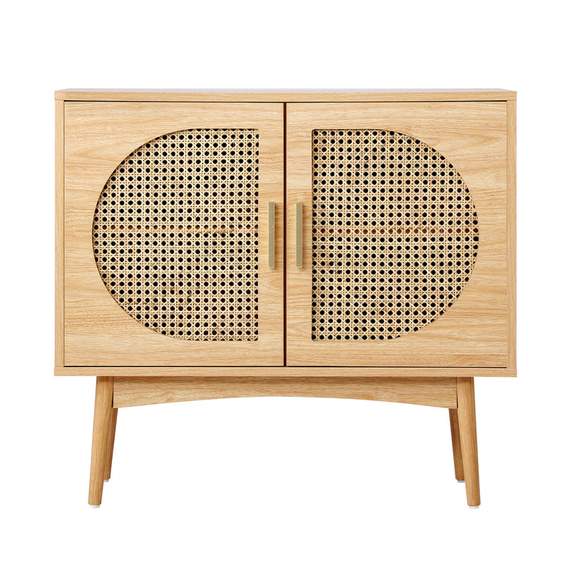 Oikiture Rattan Sideboard Hallway Shelf Wood