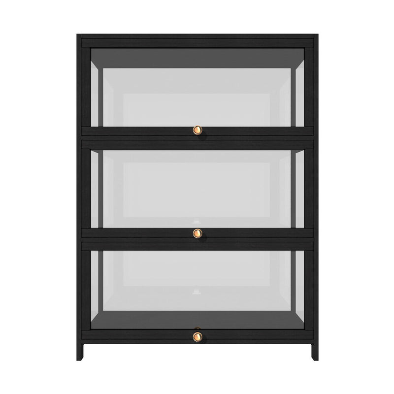 Oikiture Display Cabinet 3 Tiers Clear Door Black