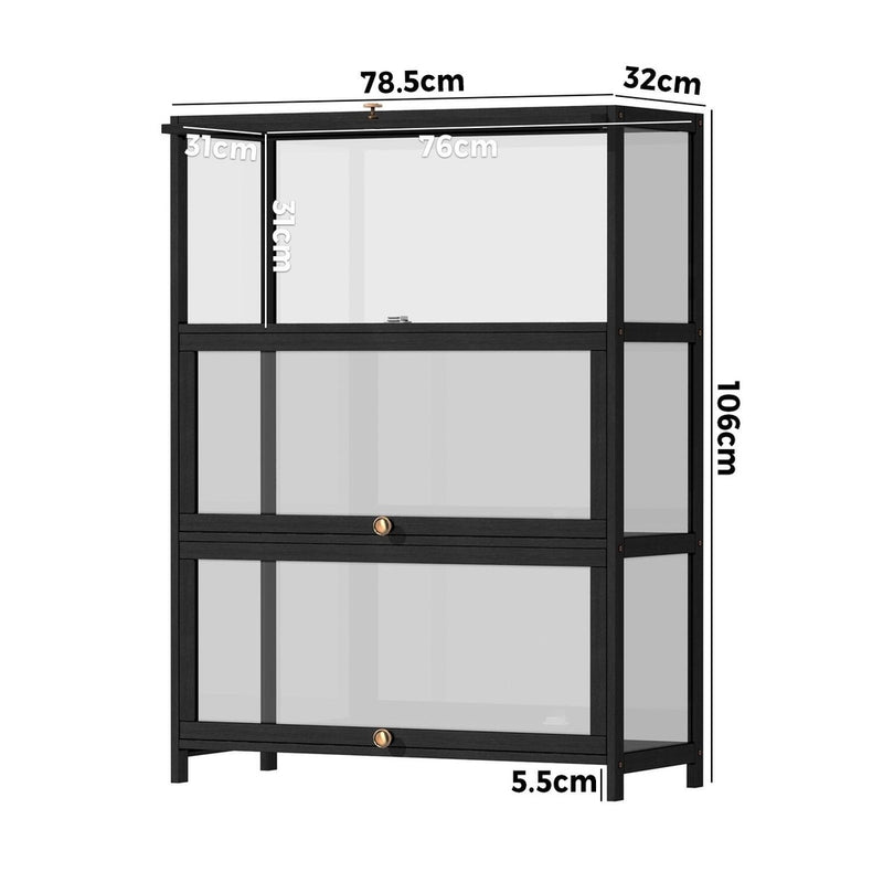 Oikiture Display Cabinet 3 Tiers Clear Door Black