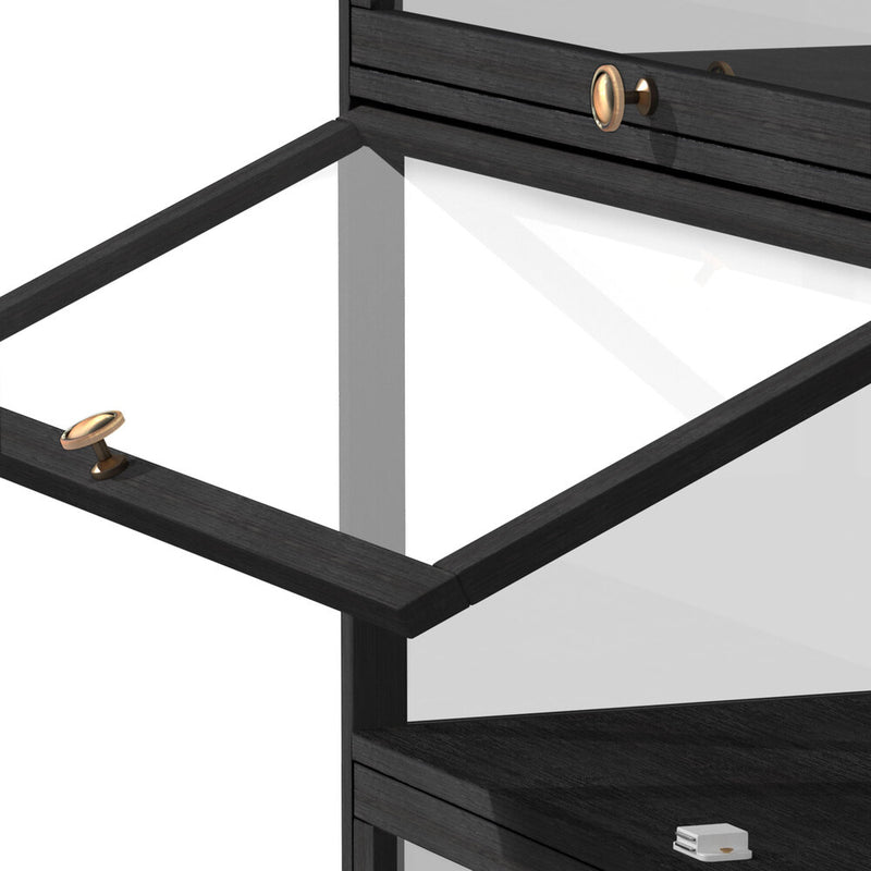 Oikiture Display Cabinet 3 Tiers Clear Door Black