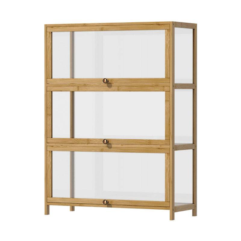 Oikiture Display Cabinet 3-Tier Shelves Clear Oak
