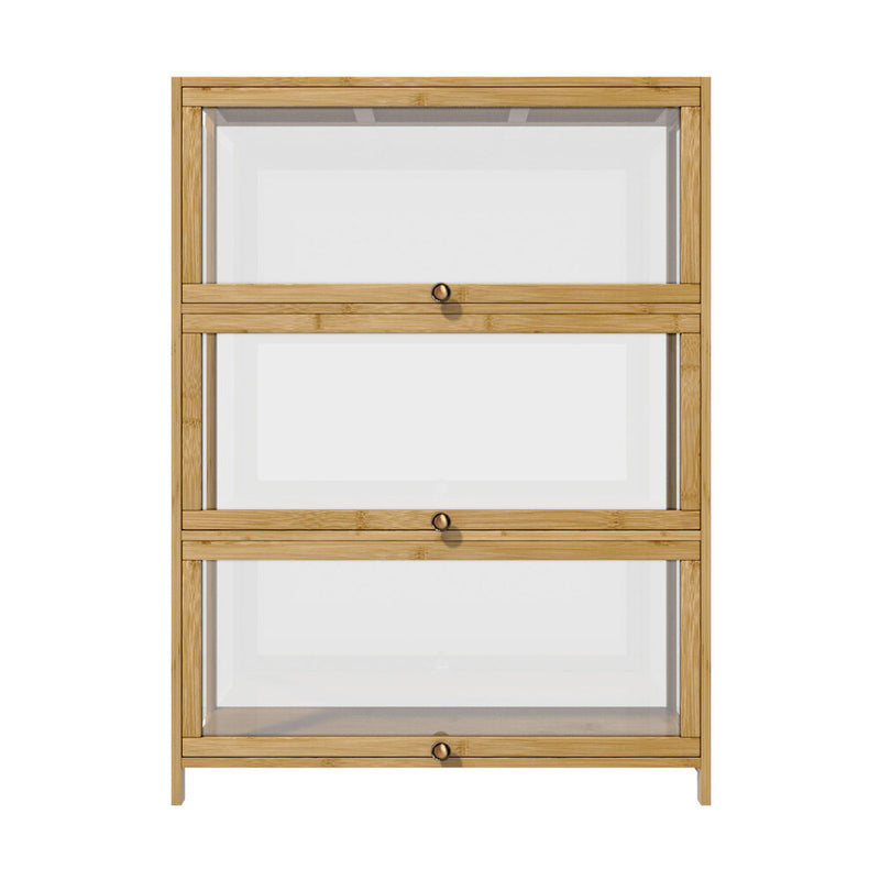 Oikiture Display Cabinet 3-Tier Shelves Clear Oak