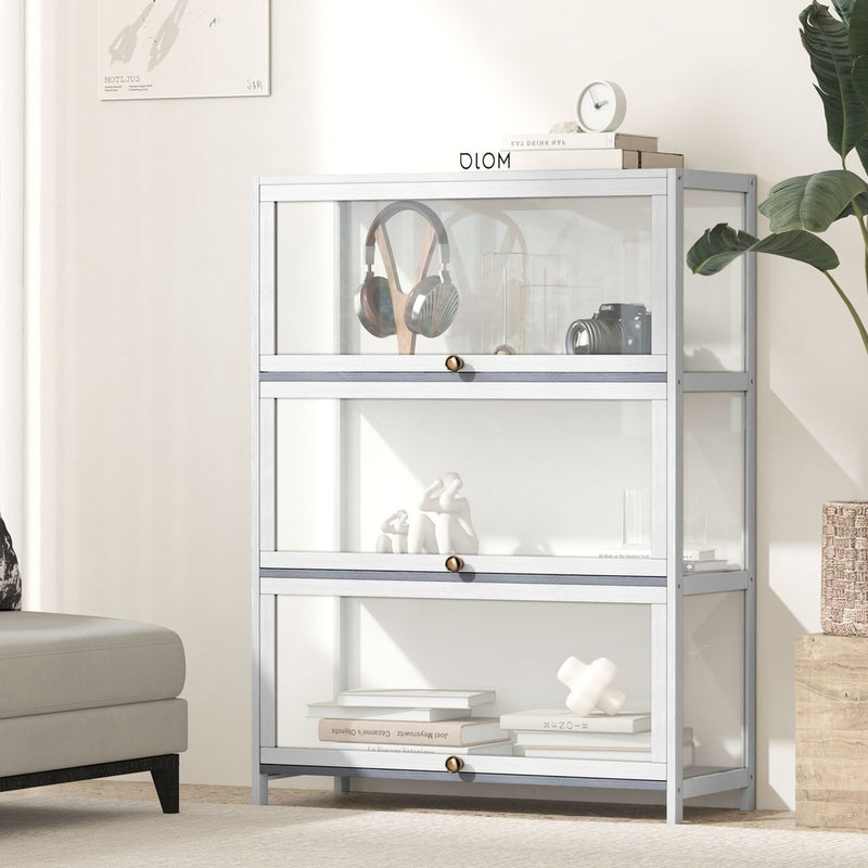 Oikiture Display Cabinet 3 Tiers Clear Door White