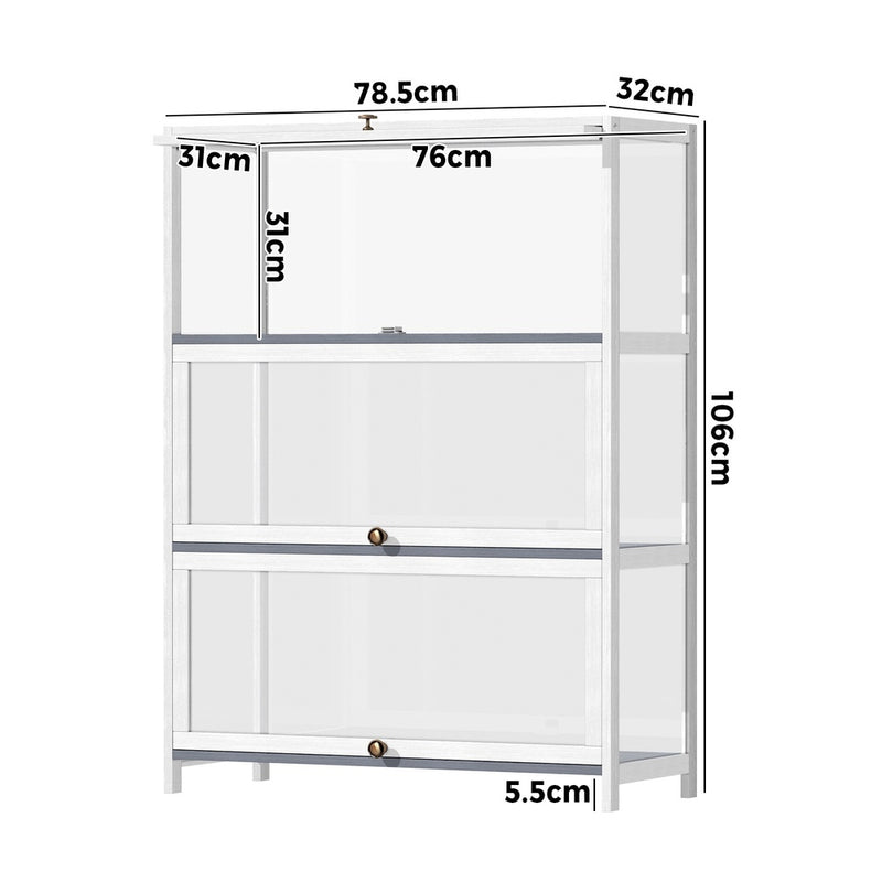 Oikiture Display Cabinet 3 Tiers Clear Door White