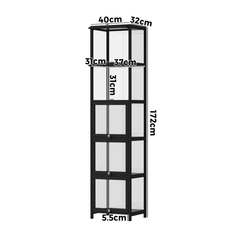 Oikiture Display Cabinet Slim 5-Tier Clear Black