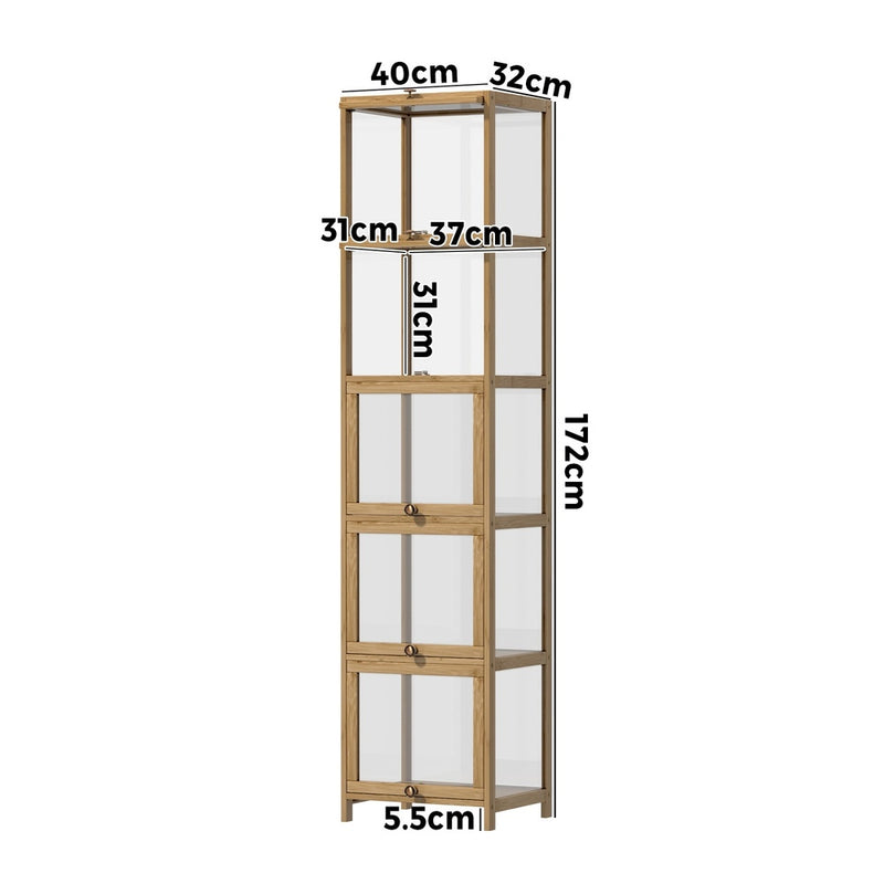 Oikiture Display Cabinet Slim 5-Tier Shelves Clear Oak