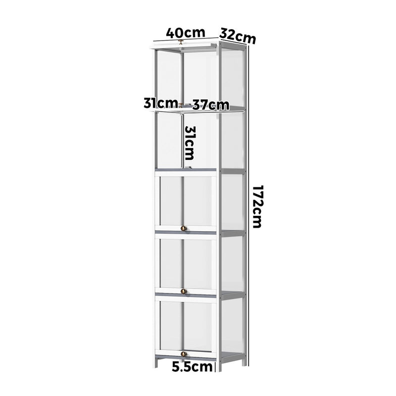 Oikiture Display Cabinet Slim 5-Tier Shelves Clear White