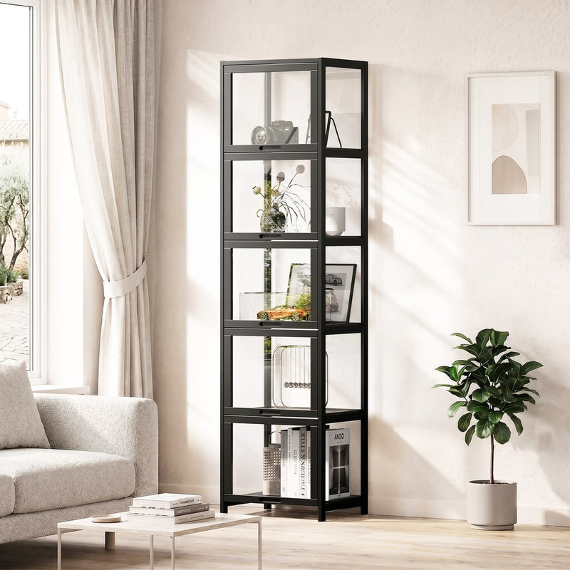 Oikiture Storage 5-Tier Shelves Display Cabinet Bookcase Rack Black