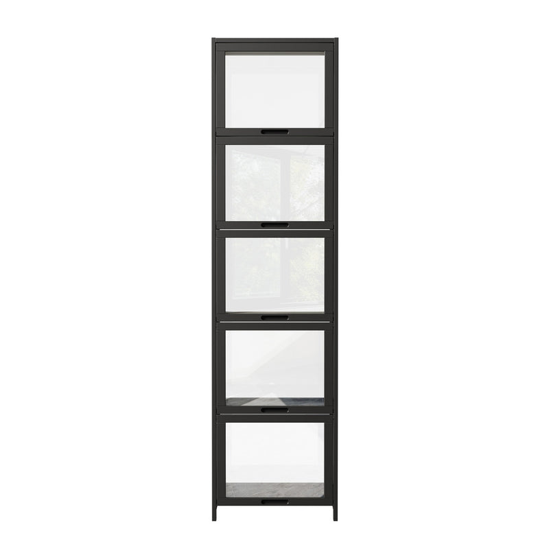 Oikiture Storage 5-Tier Shelves Display Cabinet Bookcase Rack Black