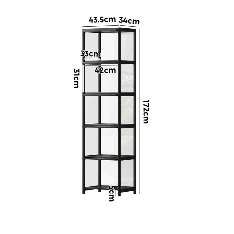Oikiture Storage 5-Tier Shelves Display Cabinet Bookcase Rack Black