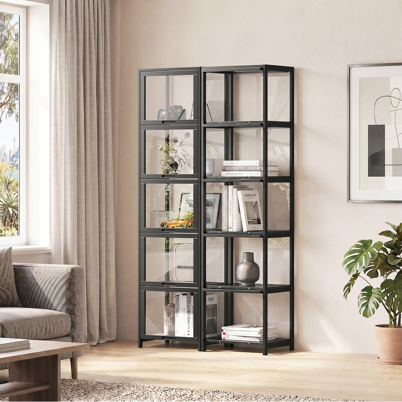 Oikiture Storage 5-Tier Shelves Display Cabinet Bookcase Rack Black
