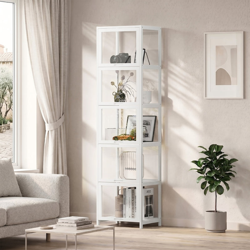 Oikiture Storage 5-Tier Shelves Display Cabinet Bookcase Rack White