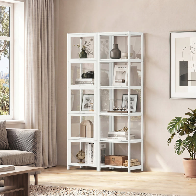 Oikiture Storage 5-Tier Shelves Display Cabinet Bookcase Rack White