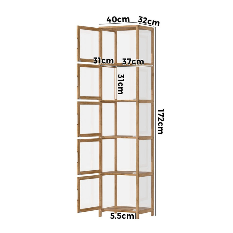 Oikiture Display Cabinet 5-Tier Slim Storage Shelves Brown