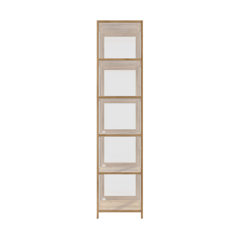 Oikiture Display Cabinet 5-Tier Slim Storage Shelves Brown